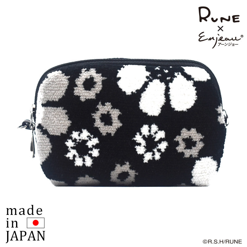 日本製 内藤ルネ コラボ モノトーンフラワー シェニール織 レトロ柄 花