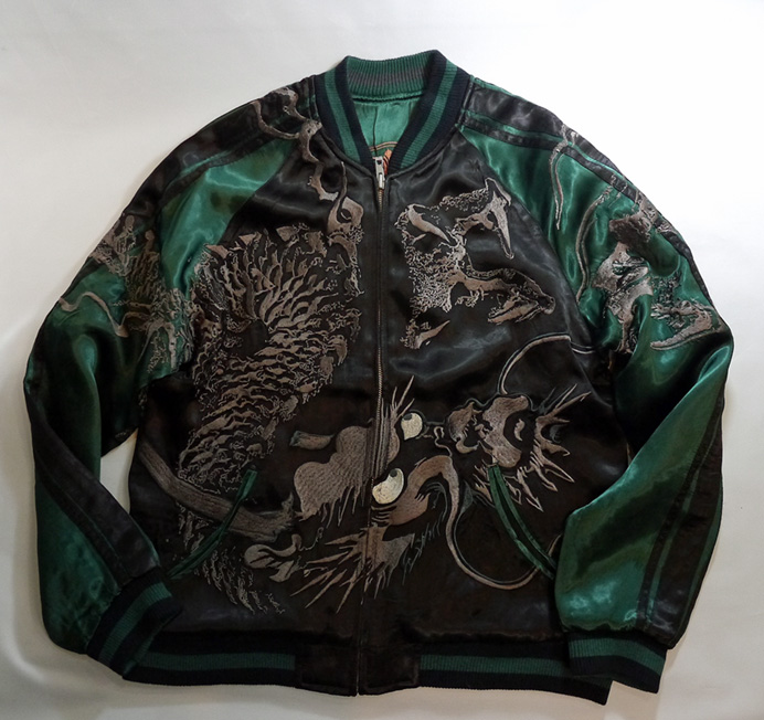 龍桜 [ 伏龍 ] 刺繍 リバーシブル スカジャン ブラック×グリーン