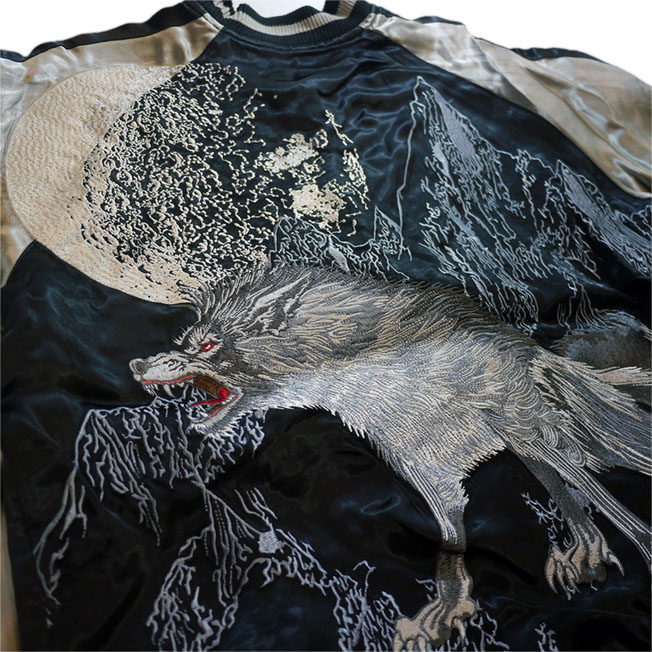 再入荷 さとり satori 月に狼柄刺繍 リバーシブルスカジャン GSJR-006