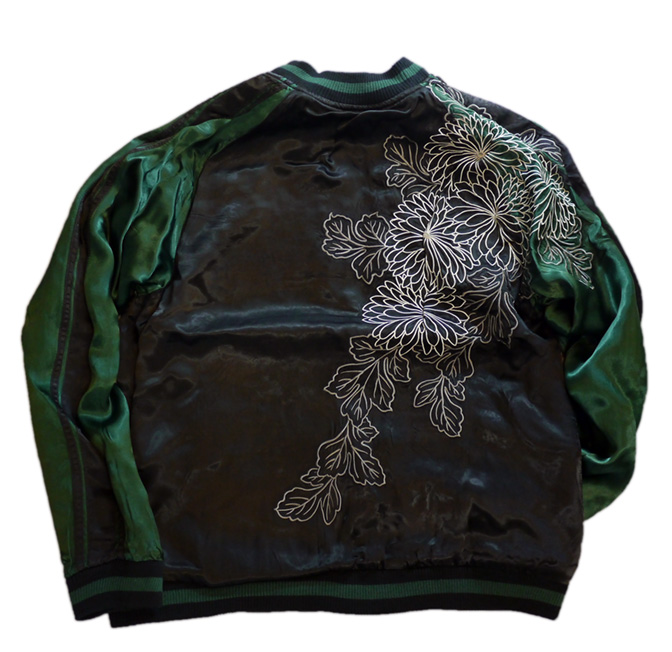 花旅楽団 SCRIPT 白菊に白孔雀柄 リバーシブル刺繍スカジャン ブラック