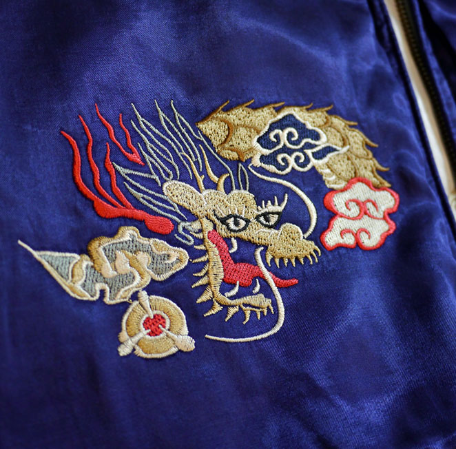 ヒューストン 刺繍デザイン スカジャン ネイビー シルバー HOUSTON