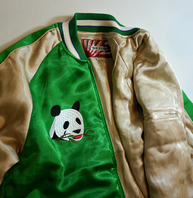 HOUSTON ヒューストンパンダ 刺繍 スカジャン (中綿入り）グリーン