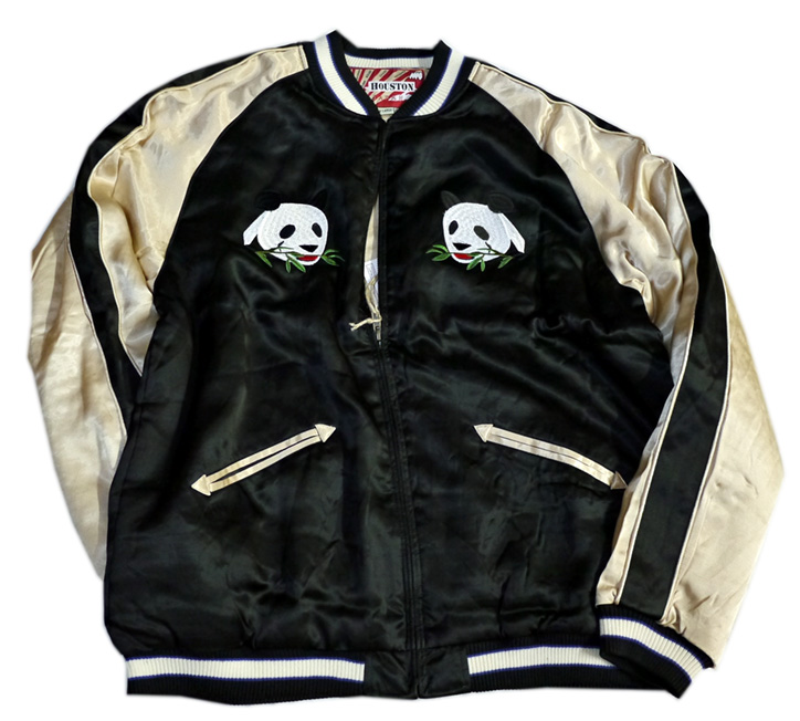 HOUSTON ヒューストンパンダ 刺繍 スカジャン (中綿入り）ブラック