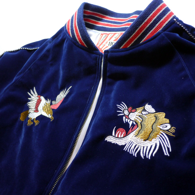 HOUSTON [ JAPAN MAP( 鷹、虎）] 刺繍 別珍 スカジャン (中綿入り