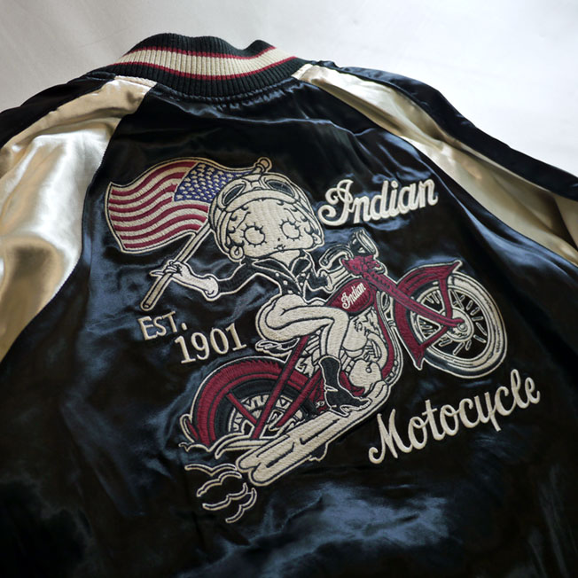 indian motocycle/betty boop(ベティーブープ） リバーシブル刺繍