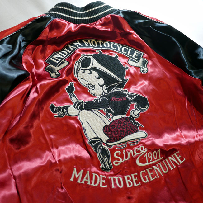 indian motocycle/betty boop(ベティーブープ） リバーシブル刺繍