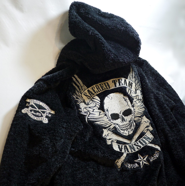VANSON スカル刺繍 ボア パーカー