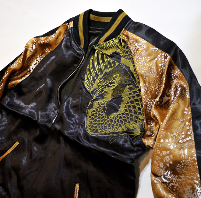 花旅楽団 金筋彫り鳳凰 刺繍 リバーシブルスカジャン ブラック