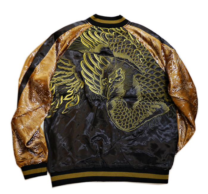 花旅楽団 金筋彫り鳳凰 刺繍 リバーシブルスカジャン ブラック