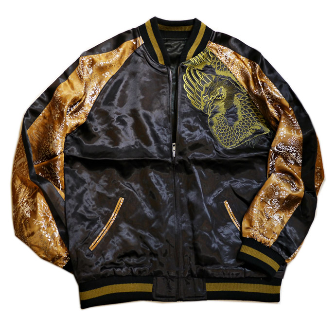 花旅楽団 金筋彫り鳳凰 刺繍 リバーシブルスカジャン ブラック