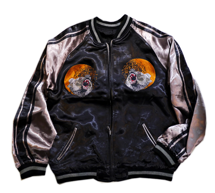 新色 さとり satori [ 月に熊 ] 刺繍 リバーシブルスカジャン ブラック