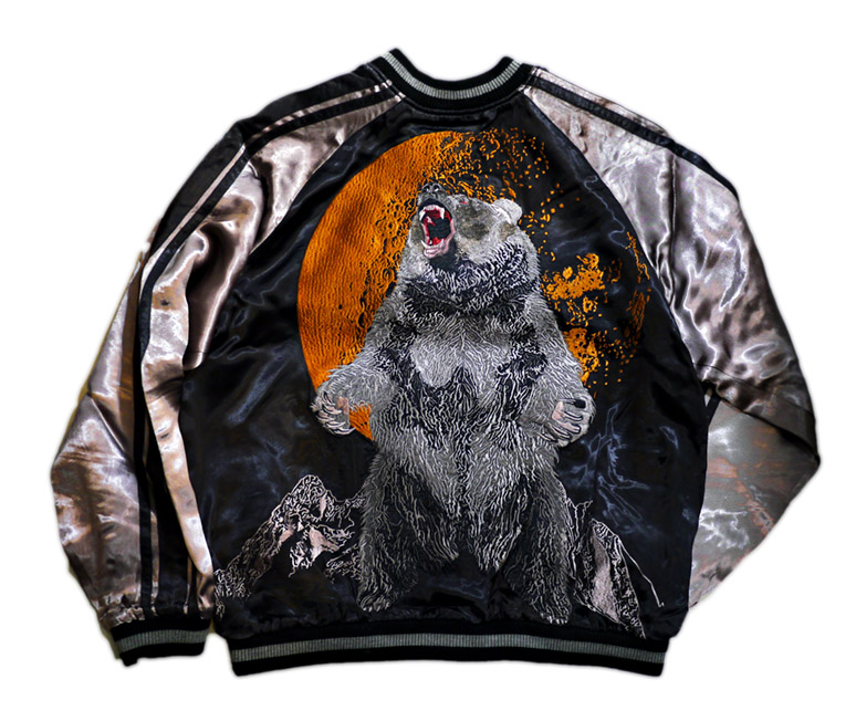 新色 さとり satori [ 月に熊 ] 刺繍 リバーシブルスカジャン ブラック