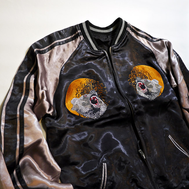 新色 さとり satori [ 月に熊 ] 刺繍 リバーシブルスカジャン ブラック