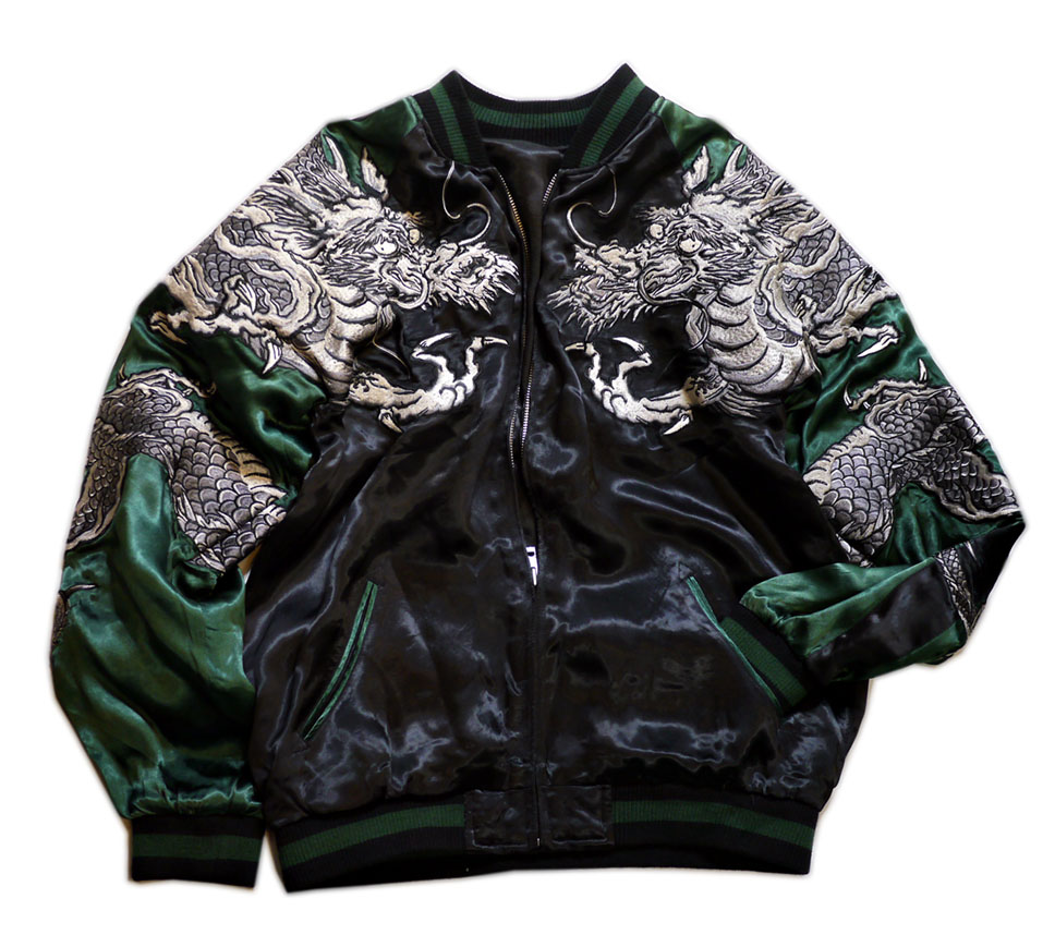 花旅楽団 SCRIPT [ 巻龍 ]総柄刺繍 リバーシブルスカジャン 黒