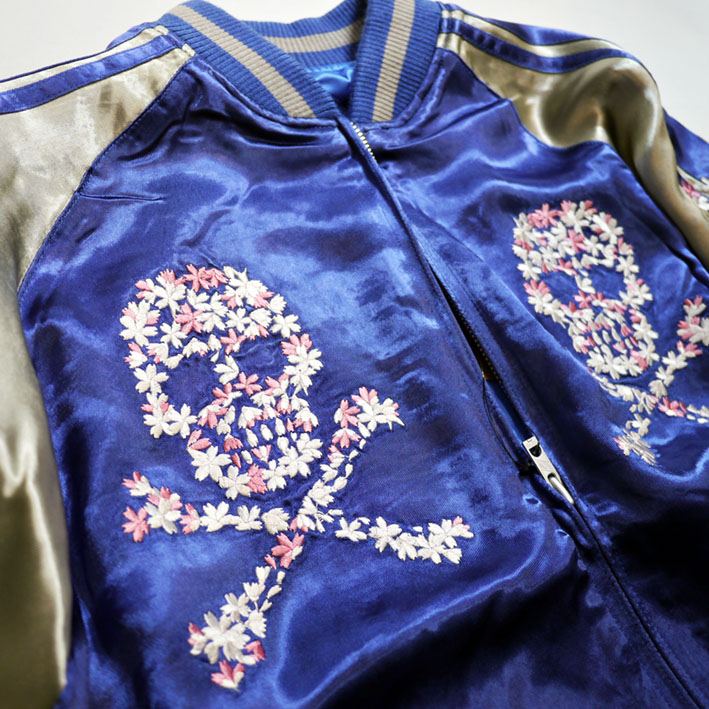 花旅楽団 [ 桜骸骨 ] 刺繍 リバーシブルスカジャン SSJ-509 ブルー