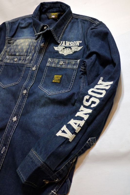 VANSON (バンソン）刺し子切替 デニムシャツ NVSL-2105 インディゴ
