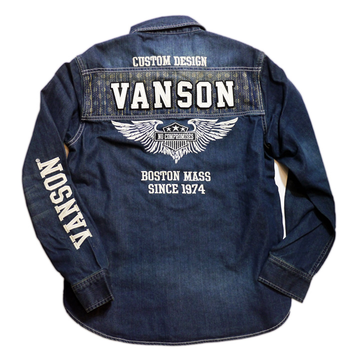 VANSON (バンソン）刺し子切替 デニムシャツ NVSL-2105 インディゴ