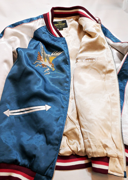 HOUSTON ( ヒューストン）レーヨンサテン スカジャン 鷹柄 刺繍 (中綿