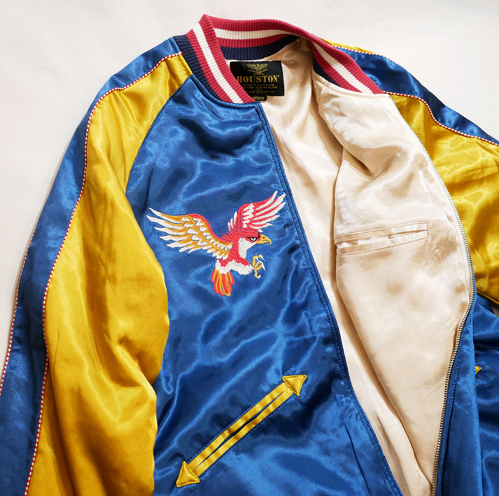 HOUSTON ( ヒューストン）レーヨンサテン スカジャン MAP 刺繍 (中綿