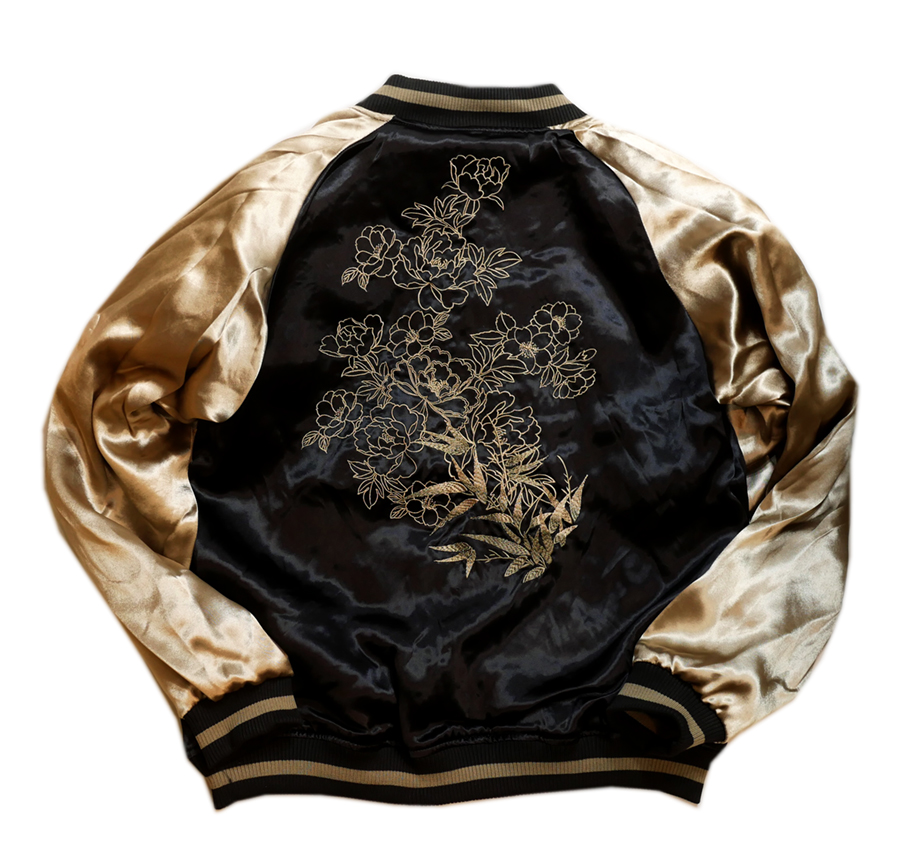 絡繰魂 [ 満月虎 ] 刺繍 リバーシブル スカジャン ブラック×ベージュ