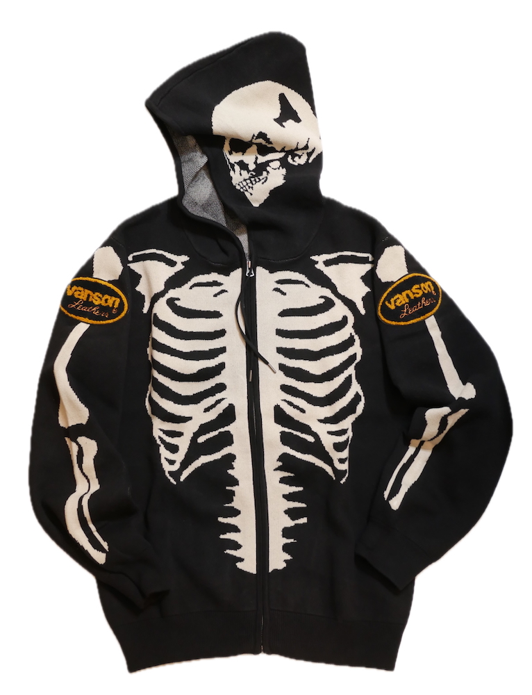 VANSON (バンソン） X-REY スカルボーンジャガード ニット ジップ