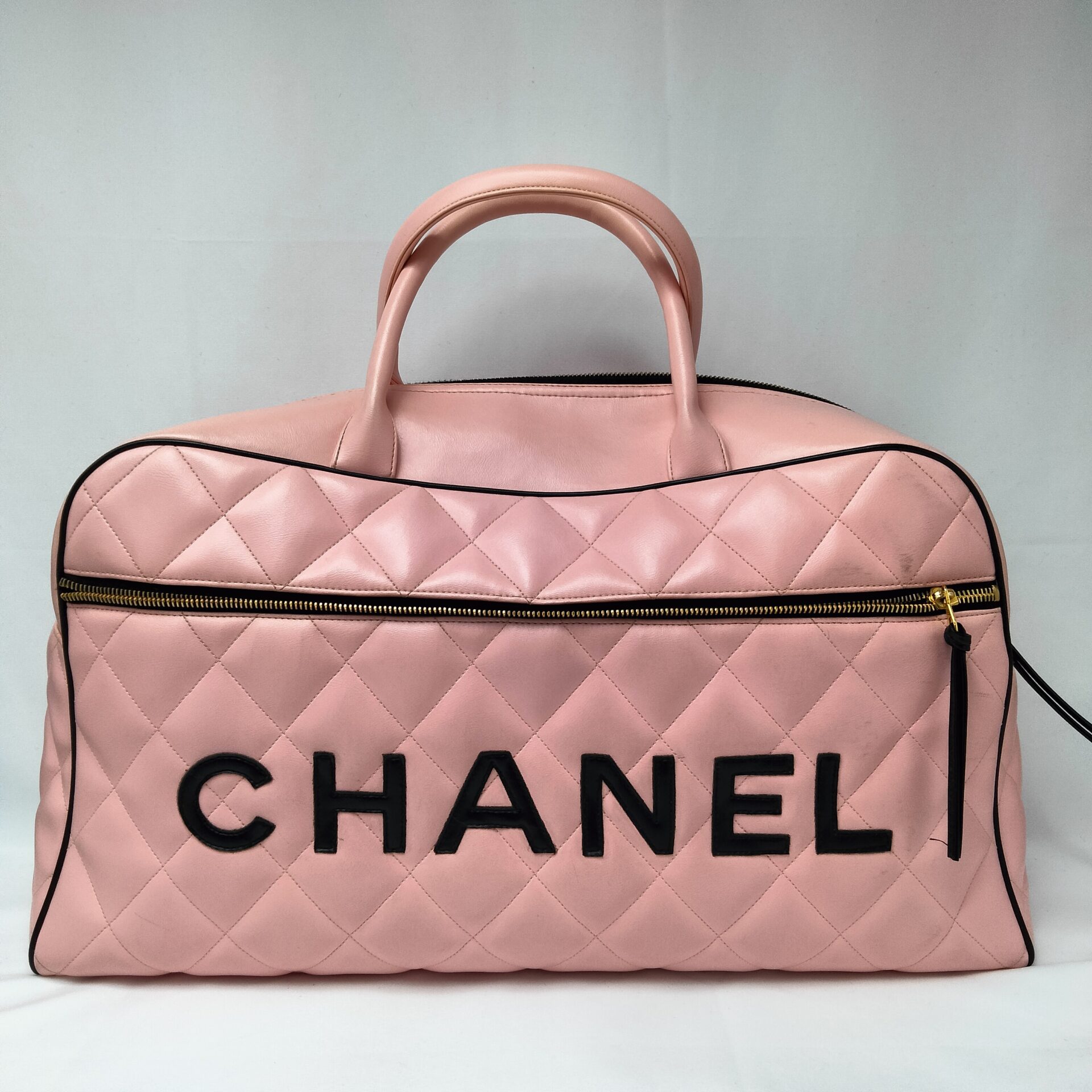 シャネル ボストンバッグ ラムスキン GD金具 ピンク×ブラックの買取