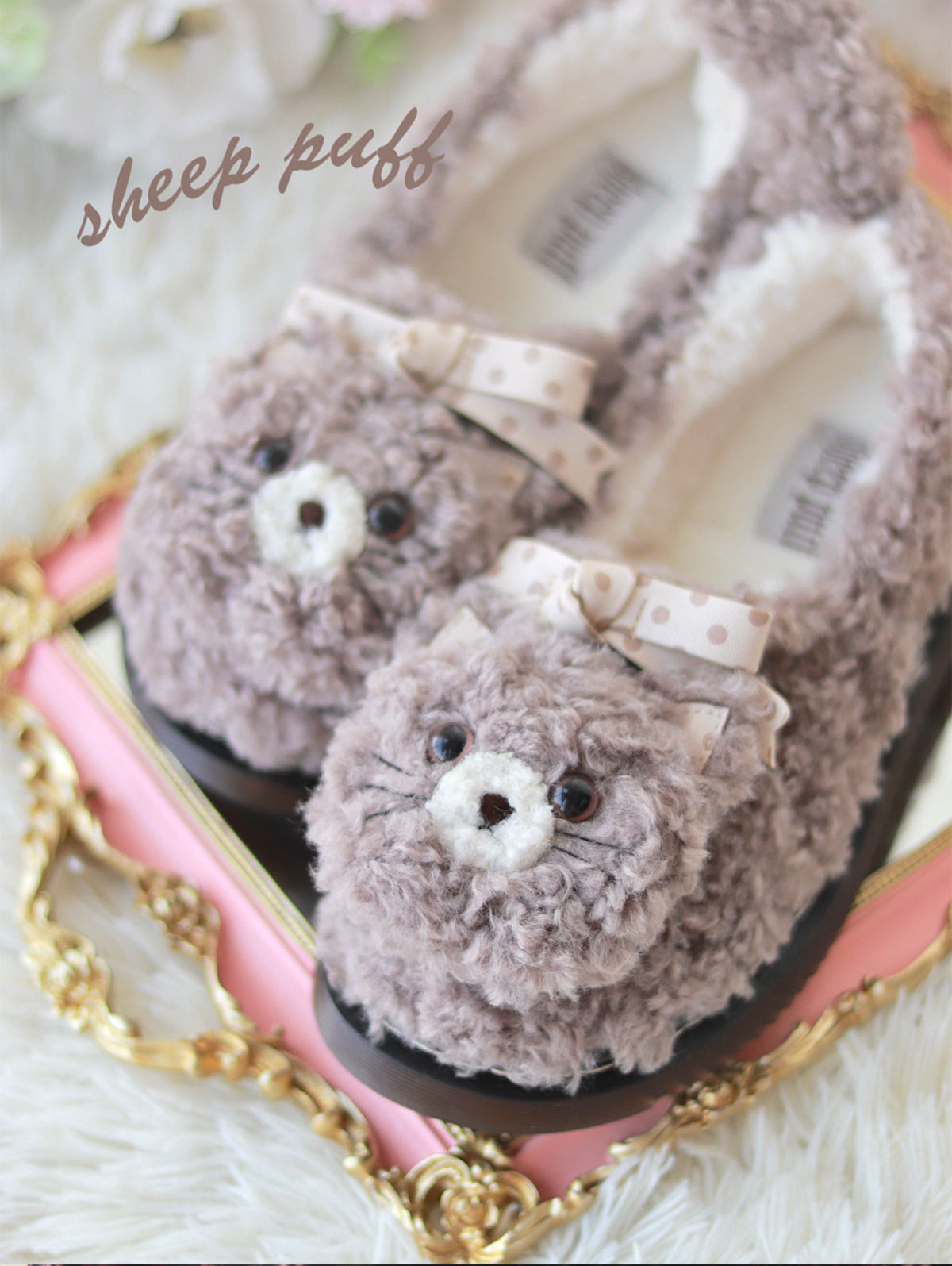もこもこねこちゃんリボンシューズ【Sheep Puff】 – Epetice