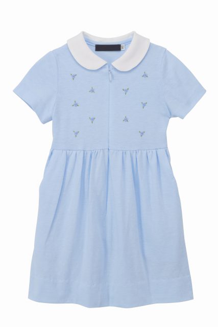 前開きスムースワンピース【水色】｜ハンドメイド刺繍 薔薇（ブルー