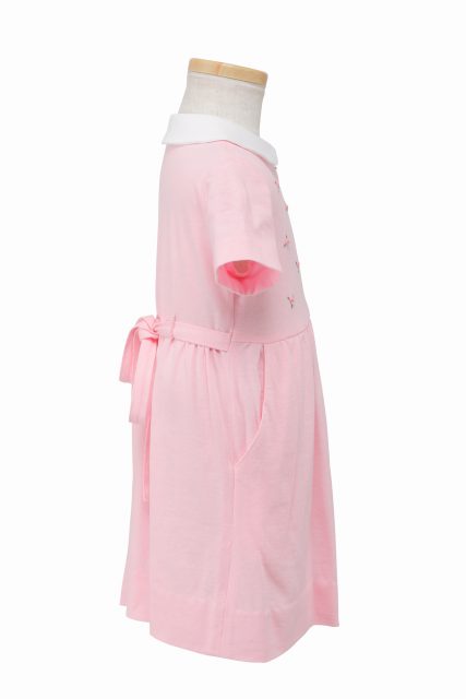 前開きスムースワンピース【ピンク】｜ハンドメイド刺繍 薔薇（ピンク