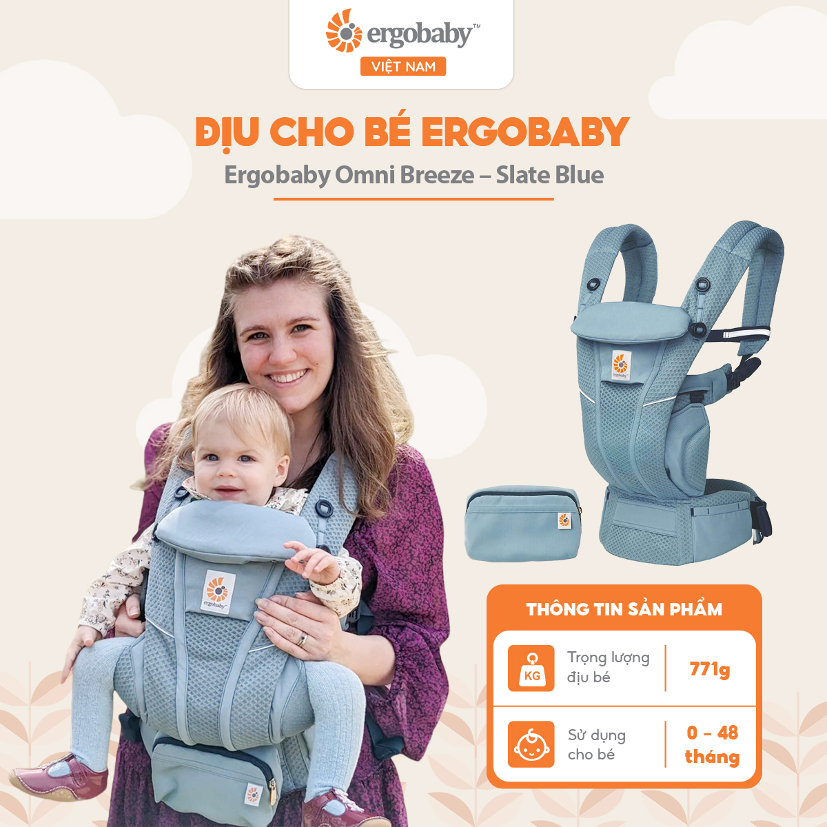 Ergobaby Omni Breeze, Slate Blue - Ergobaby Việt Nam