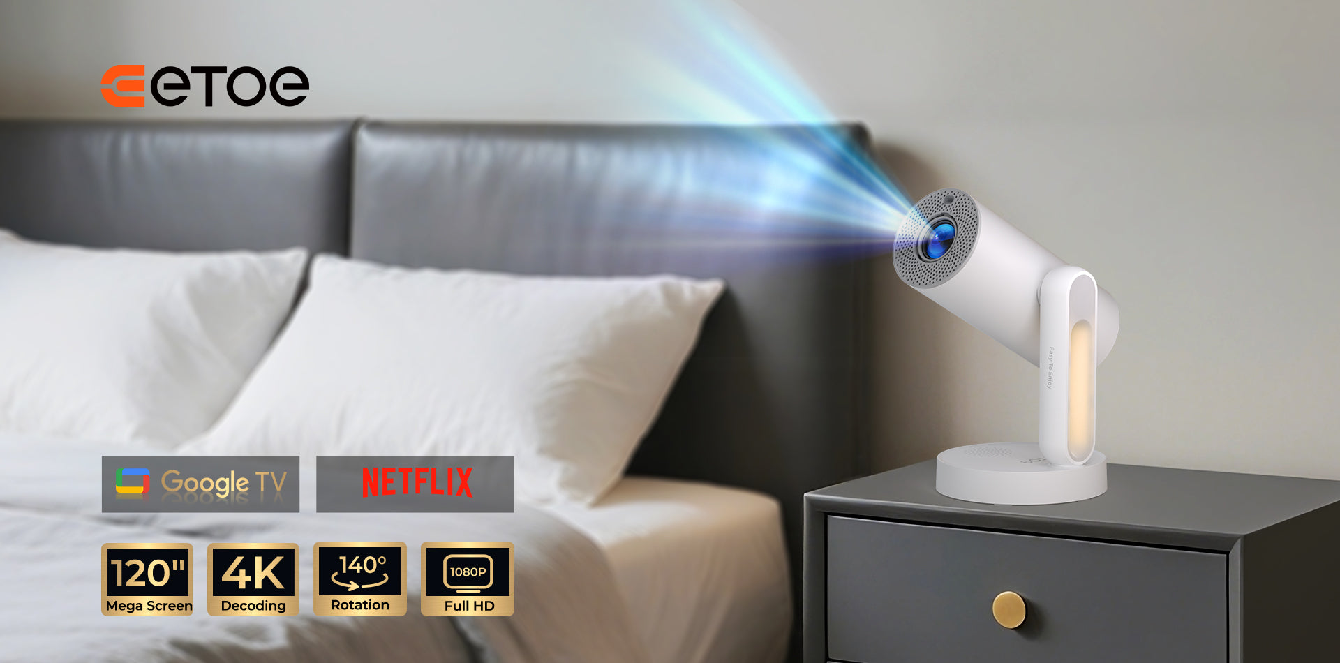 ETOE Starfish Plus丨Google TV 1080P Projector with Bedside Light