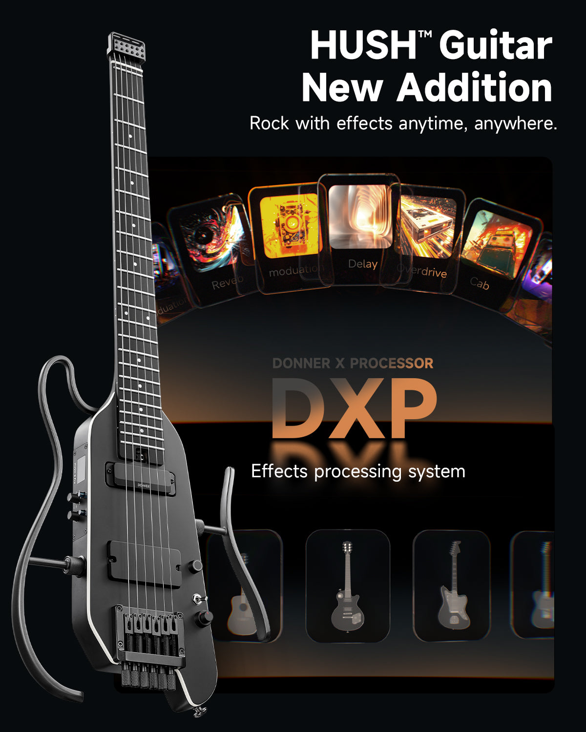 Donner HUSH X PRO Portable Electric Guitar with Multi-Effects, Amp