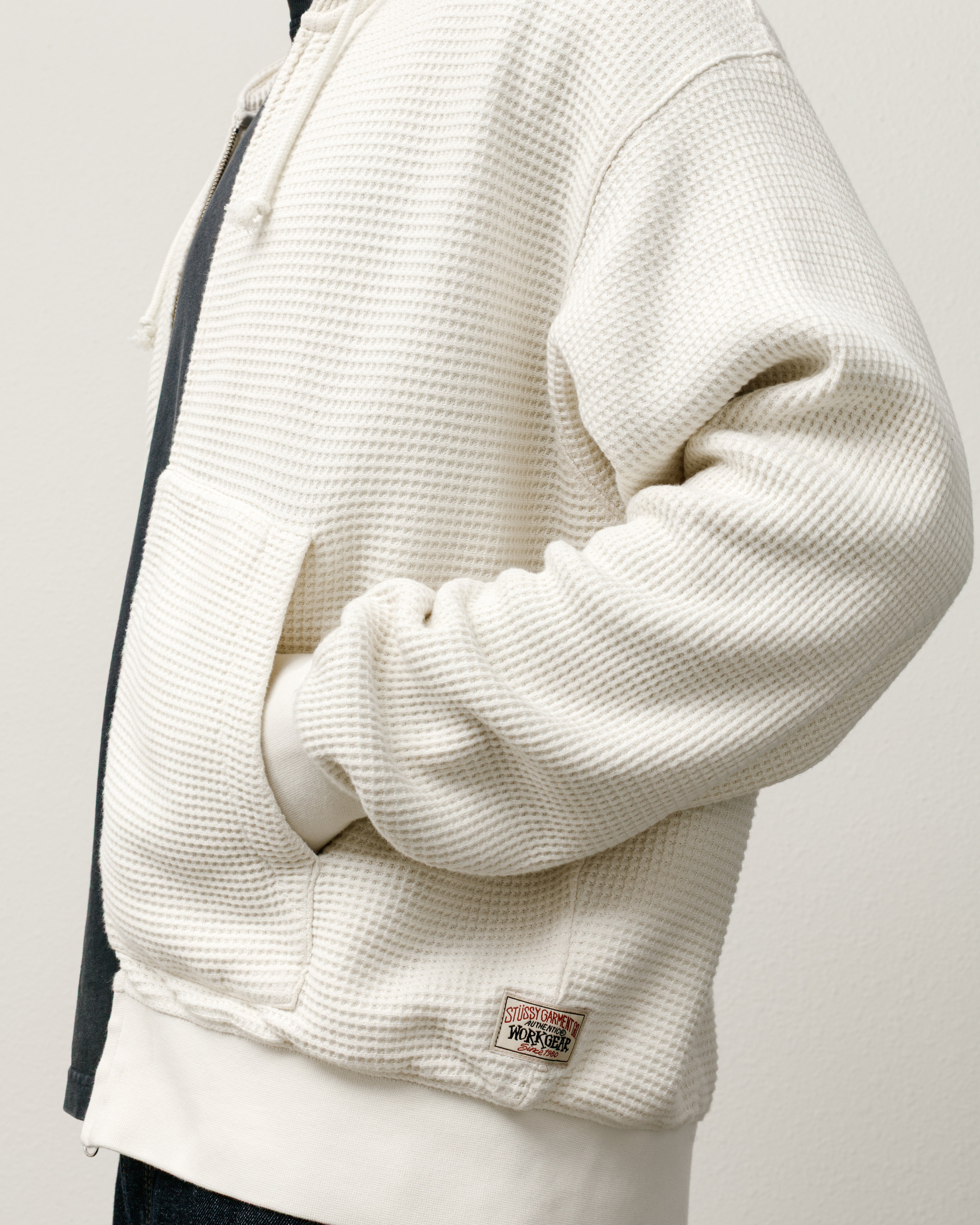 Doppelschichtiger Hoodie aus Waffel-Strick mit Reißverschluss in