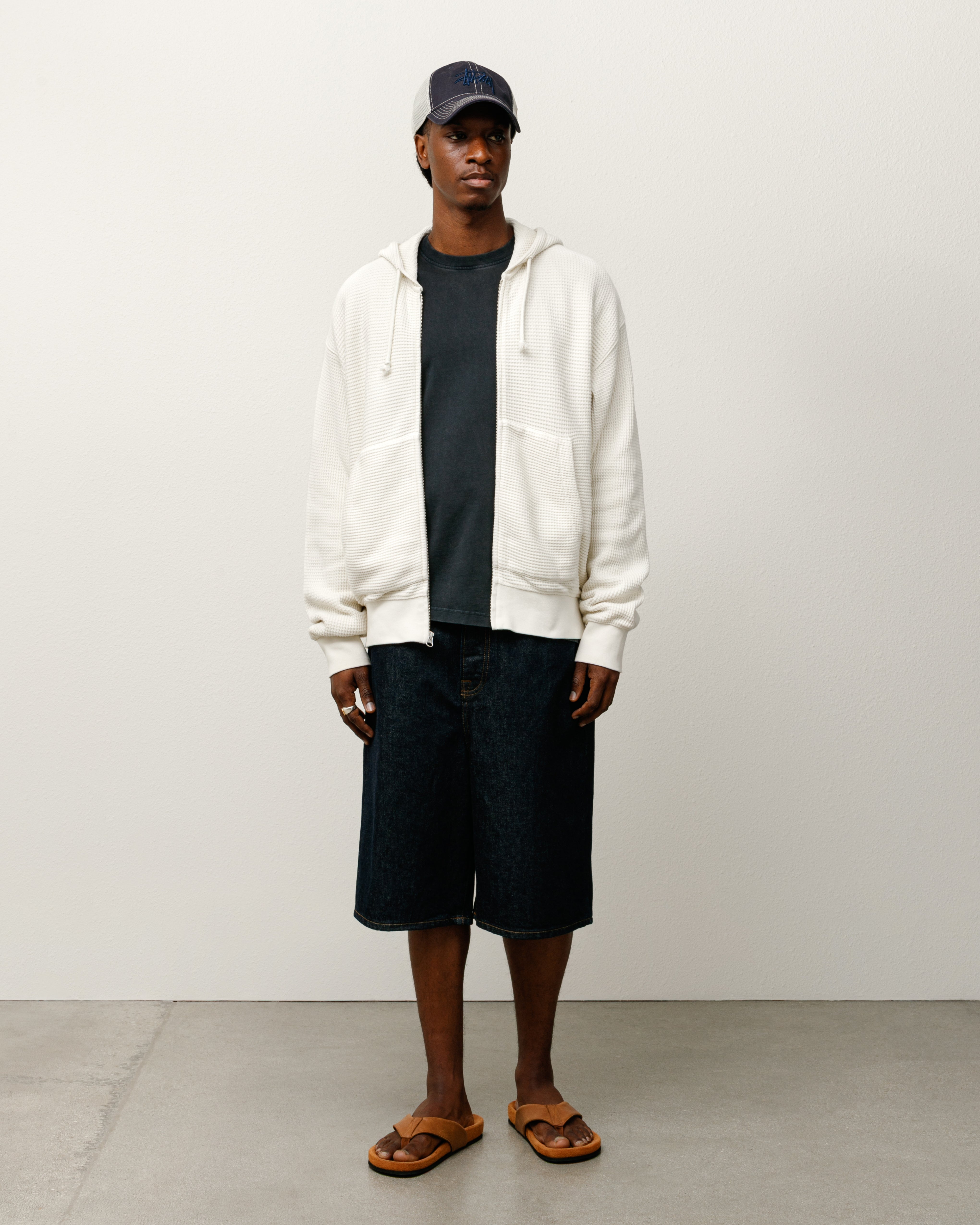 Doppelschichtiger Hoodie aus Waffel-Strick mit Reißverschluss in