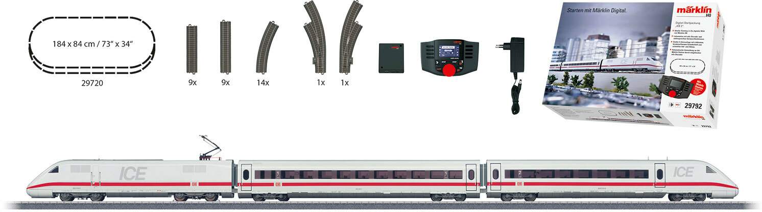 Marklin HO 29792 ICE 2 Starter Set - 3-Rail w/Sound & Digital 120V