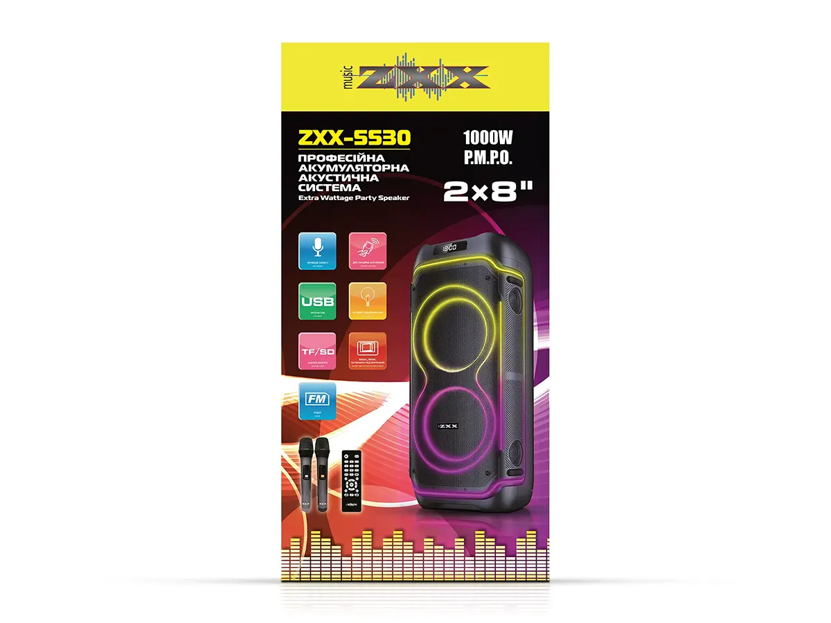 Акустична переносна колонка ZXX-5530 80Вт 2×8″ (інструкція