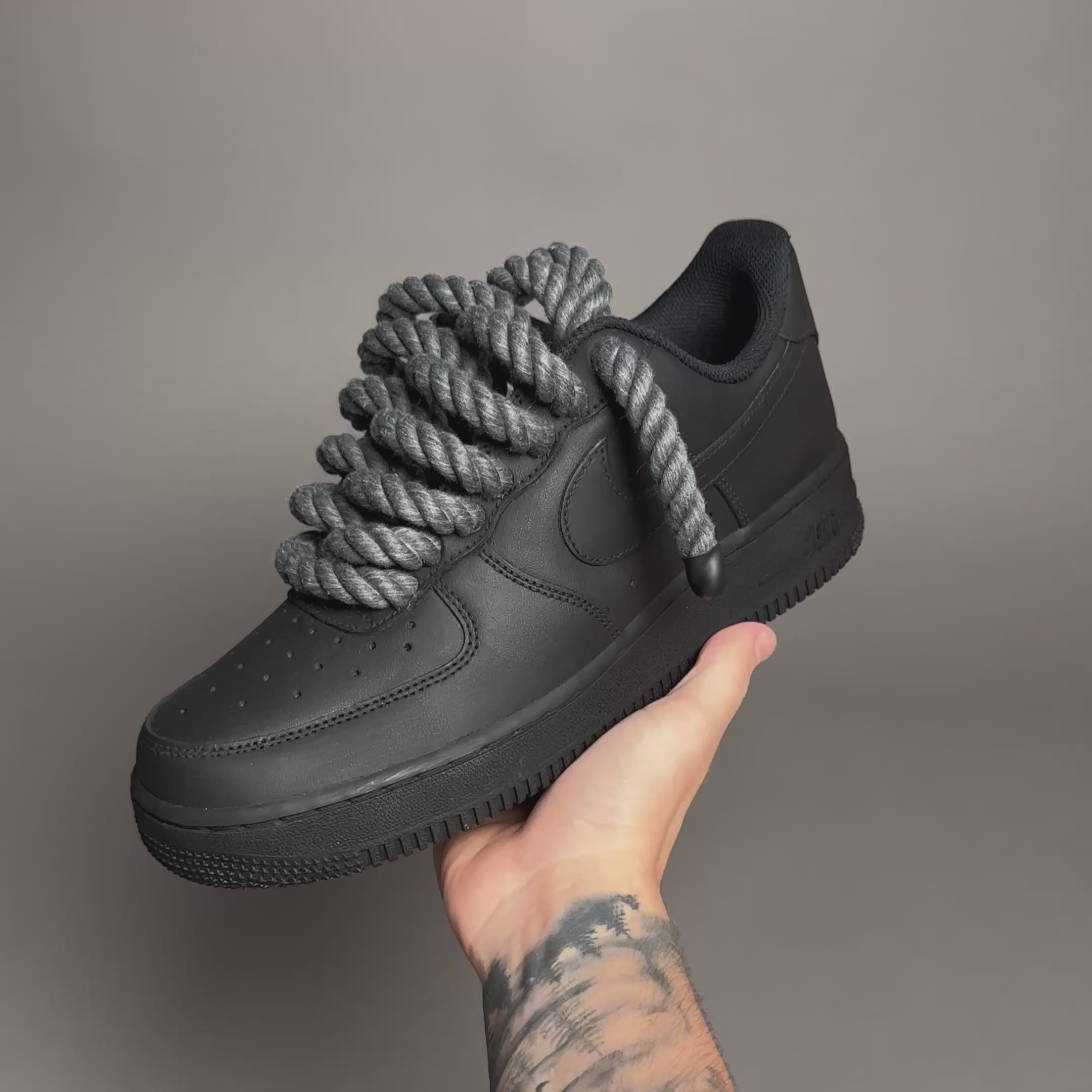 Nike Air Force 1 Matte Black “Rope Laces Antracite” - EV8 Style