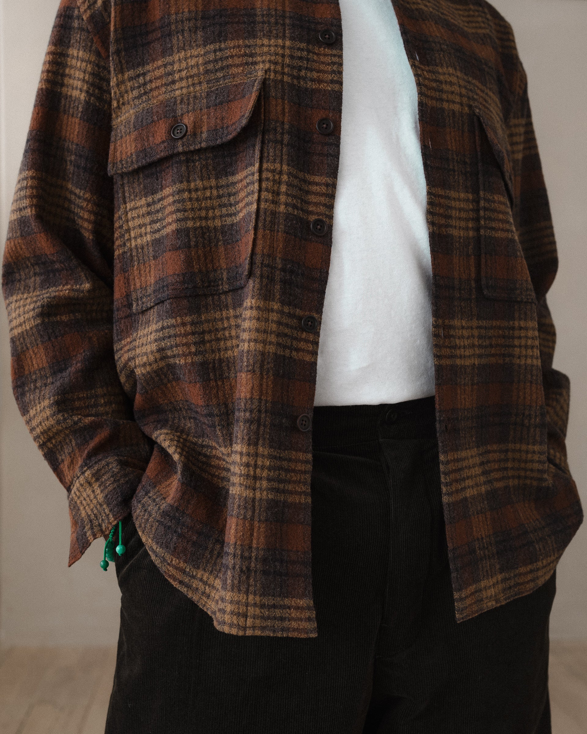 Big Shirt - Wool Gauze Check, Ochre/Brown/Charcoal – evan kinori
