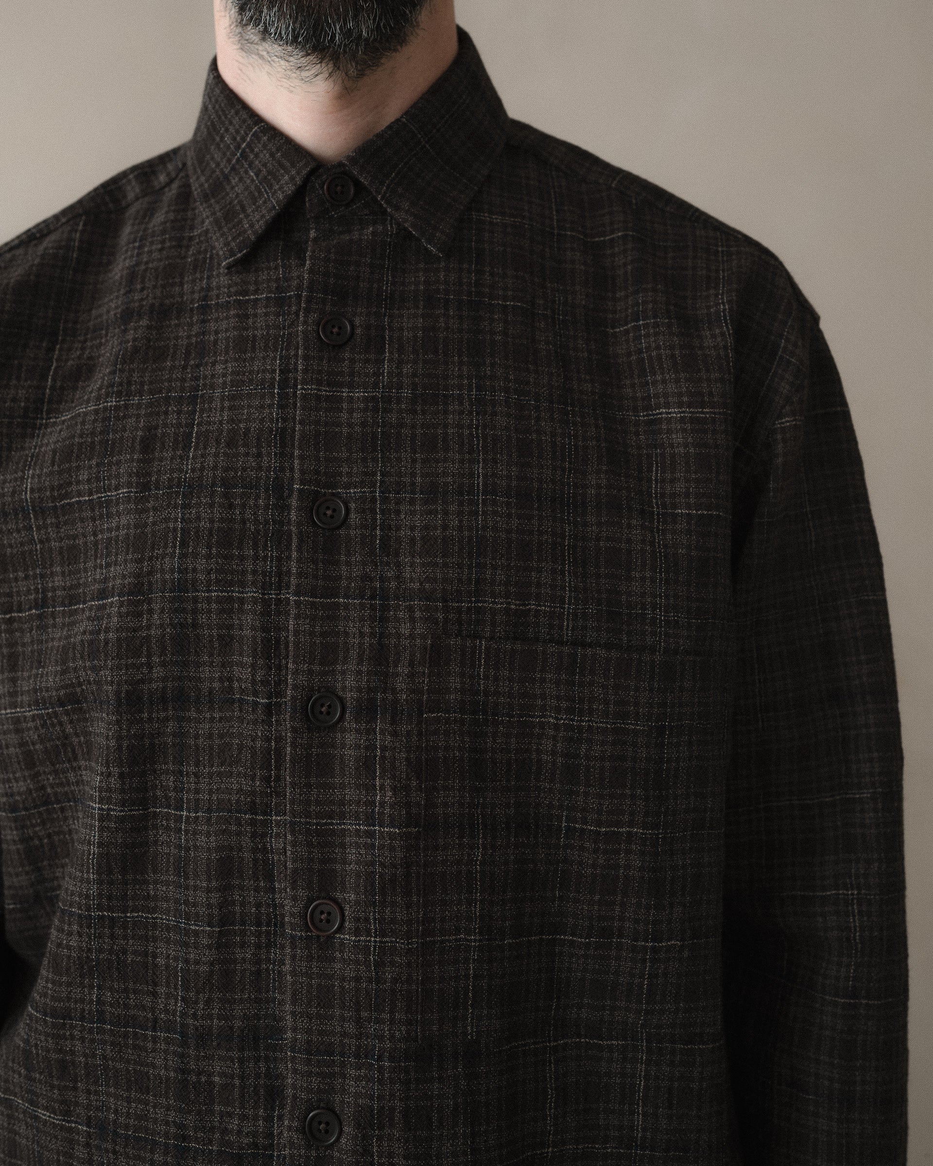Big Shirt Two - Kasuri Wool Check, Brown/Beige/Navy – evan kinori