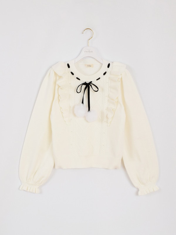 ファーリボンフリルニット｜evelyn（エブリン）公式通販サイト