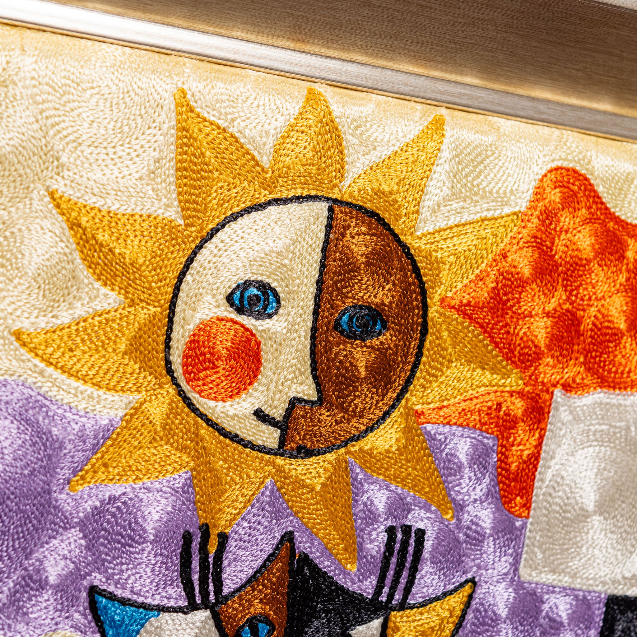 ロジーナ・ヴァハトマイスター 刺繍額絵 2匹のロジーナキャット ピアノ