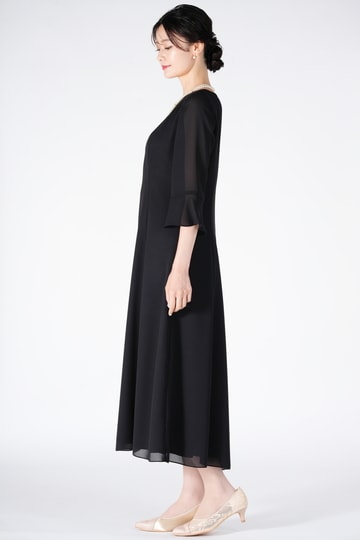 GENIESOIR東京ソワール シンプルシフォンブラックドレスセット (LL) を