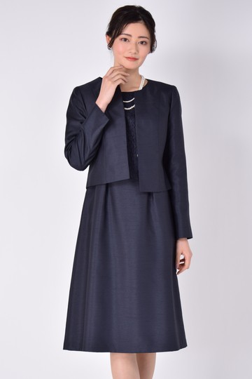 RIFANNE 東京ソワール 上品シャンタン×レースネイビーワンピースセット