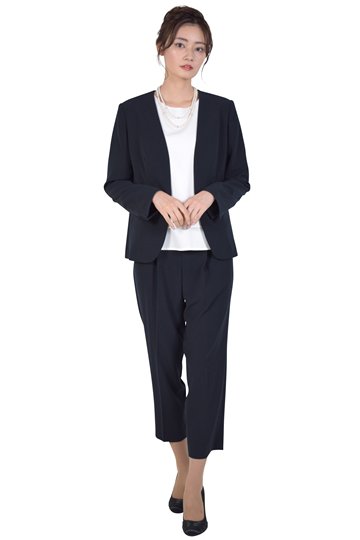 自由区 上品ネイビーパンツスーツセット (L〜LL) をレンタル - 結婚式