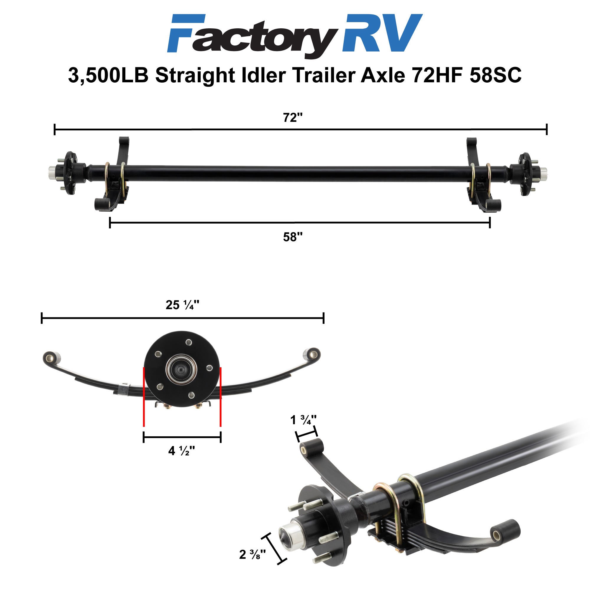 Lippert Trailer Axle 3,500LB Straight Idler | 72HF | 58SC