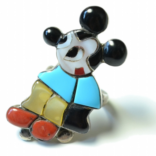 60's〜70's ZUNI Mickey Mouse Inlay Ring タッバーアクセサリー