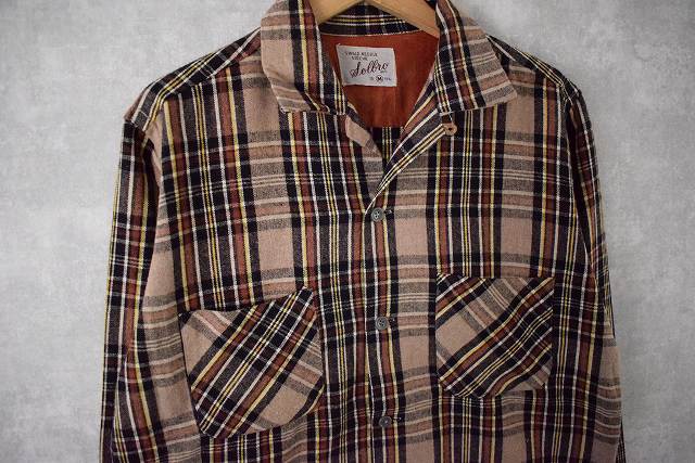 60年代 チェック柄 ループカラーシャツ ボックス 袋襟 ウール