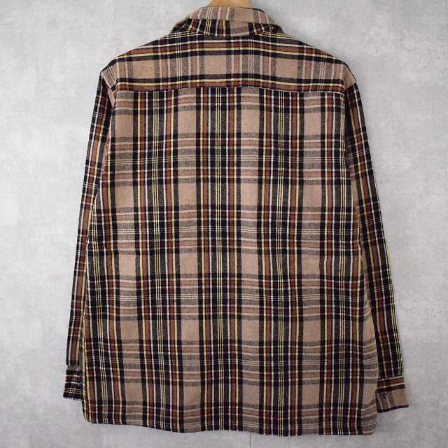 60年代 チェック柄 ループカラーシャツ ボックス 袋襟 ウール