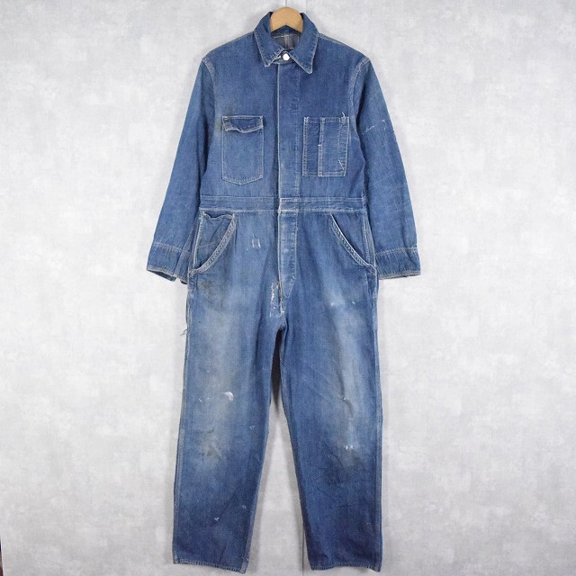 40年代 40s インディゴ つなぎ 首振りボタン ドーナツボタン 大戦