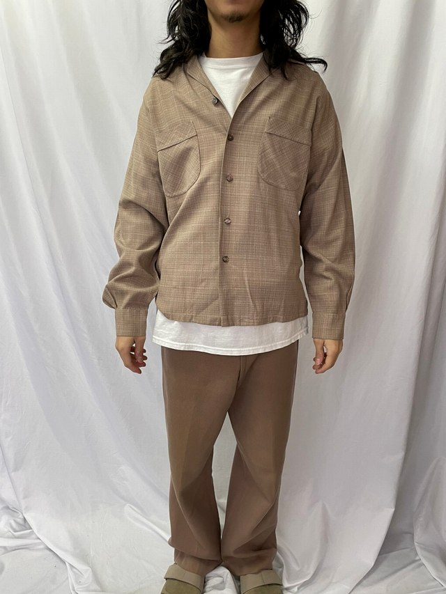 60年代 60s スポーツマン 開襟 長袖 茶色 ブラウン │ヴィテージ古着屋